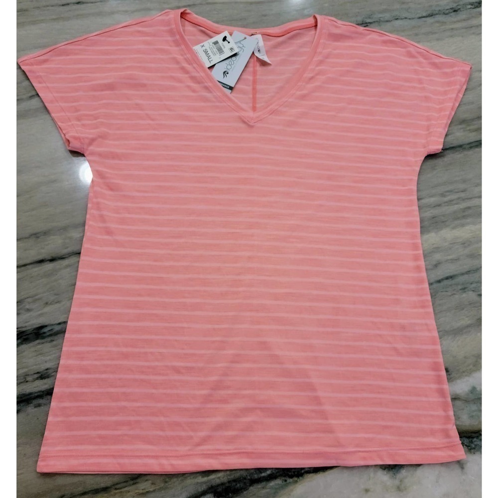 Ideology Women's V Neck Stripe Tee Peachberry XS - Picture 2 of 6